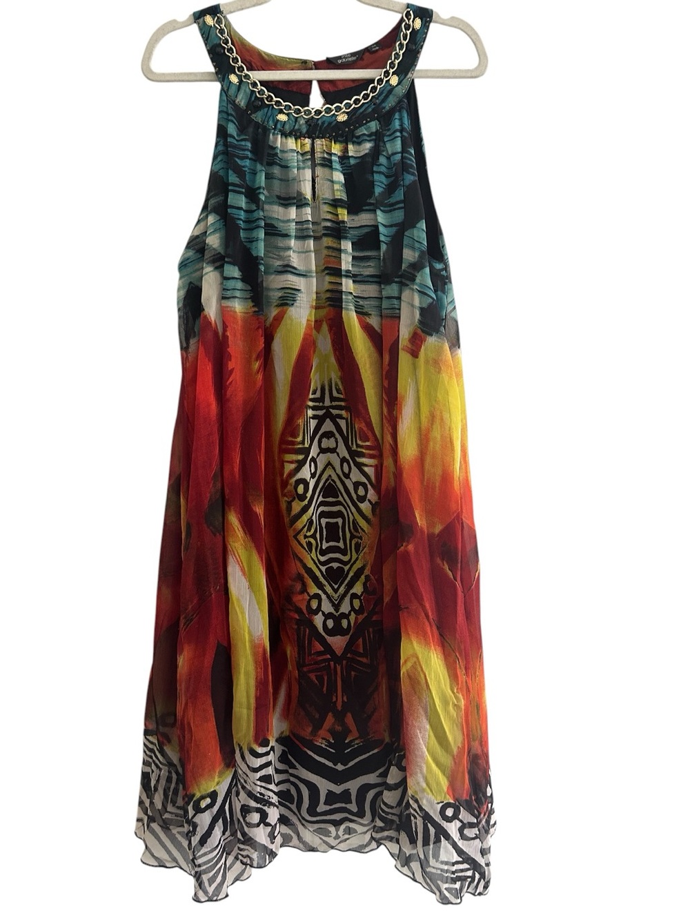 Mlle Gabrielle Sleeveless Abstract Geometric Handkerchief Dress Multicolored 2X